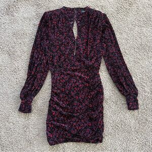Sabina Musayev Long Sleeve Shoulder Pad Dark Floral CAPELLA MINI DRESS Small